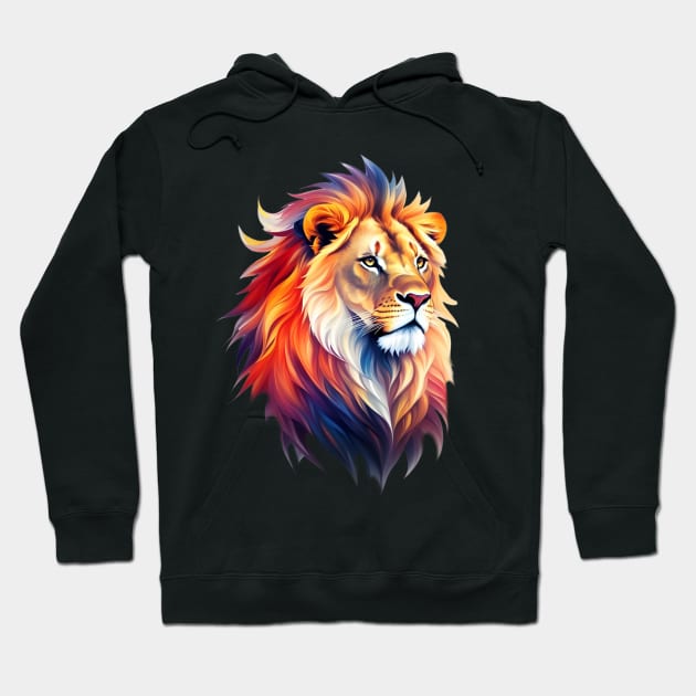 Yet Another Lion - Watercolor - AI Art Hoodie by Asarteon